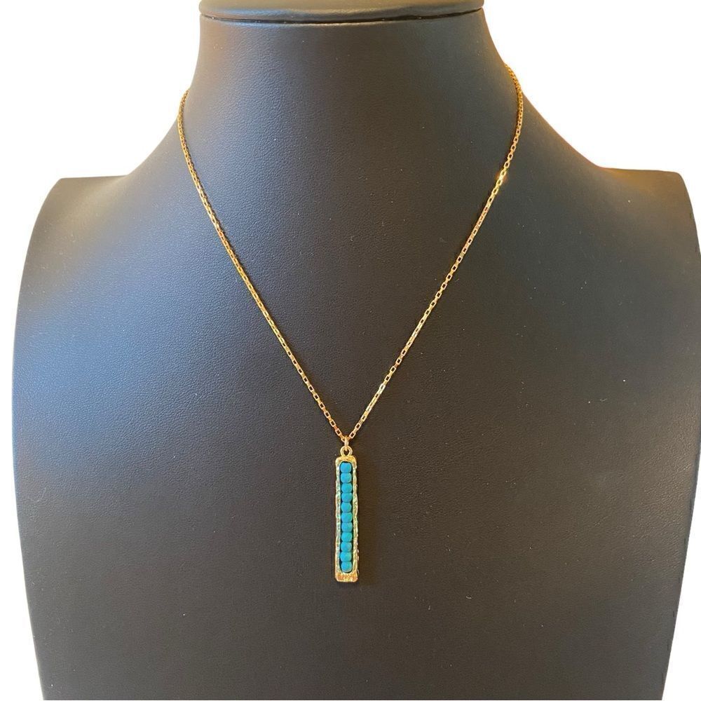 Gold Toned Faux Turquoise Bar Pendant. So Pretty!